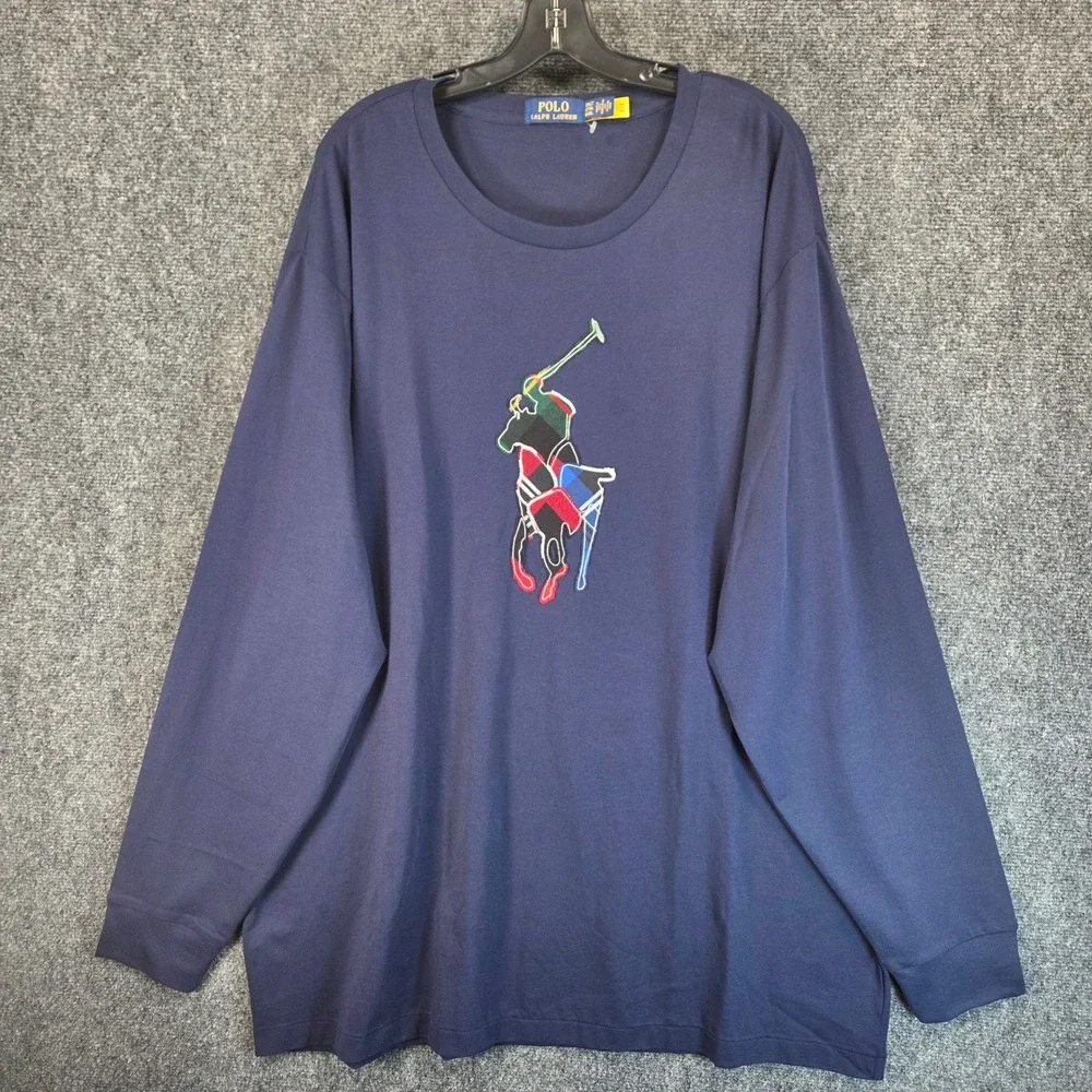 Polo Ralph‎ Lauren Men's Classic Fit Plaid Big Pony Jersey T-Shirt Size 2XB Blue